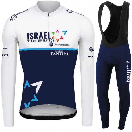 2021 Israel Start Up Nation Pro Team Fietskleding Fietsshirt Lange Mouw+Lange Fietsbroek Bib 833