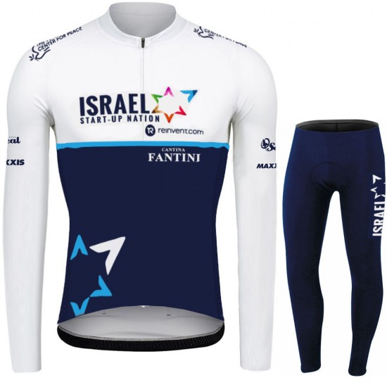 2021 Israel Start Up Nation Pro Team Fietskleding Fietsshirt Lange Mouw+Lange Fietsbroek Bib 834