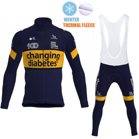 2021 Winter Fleece novo nordisk Pro Team Fietskleding Fietsshirt Lange Mouw+Lange Fietsbroek Bib 905