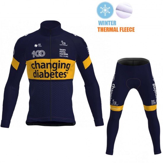 2021 Winter Fleece novo nordisk Pro Team Fietskleding Fietsshirt Lange Mouw+Lange Fietsbroek Bib 906