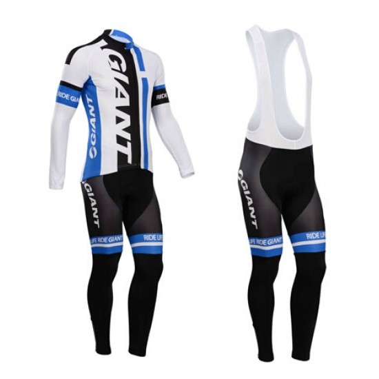 Giant 2014 Fietskleding Fietsshirt Lange Mouwen+lange fietsbroeken Bib Blauw Wit 1068