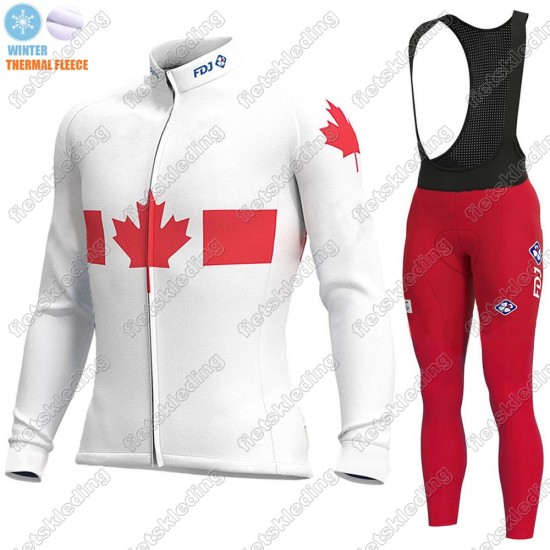 Canada FDJ Winter Thermal Fleece 2021 Wielerkleding Set Fietsshirts Lange Mouw+Lange Fietsrbroek Bib 2021397