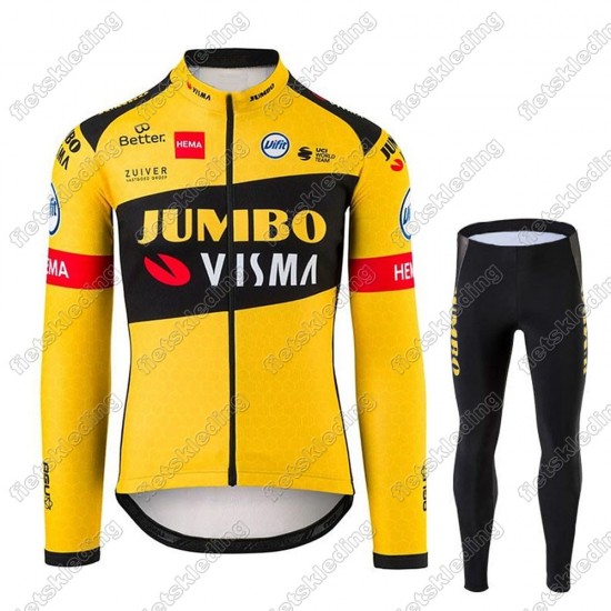 Jumbo Visma 2021 Pro Team Wielerkleding Set Fietsshirts Lange Mouw+Lange Fietsrbroek Bib 2021225