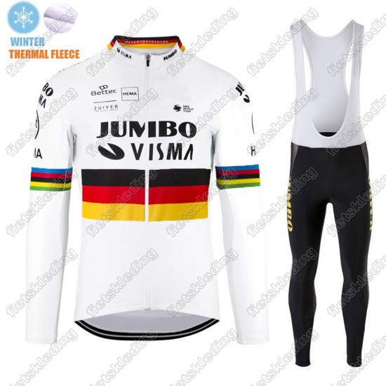 Winter Thermal Fleece Jumbo Visma 2021 Germany Wielerkleding Set Fietsshirts Lange Mouw+Lange Fietsrbroek Bib 2021229