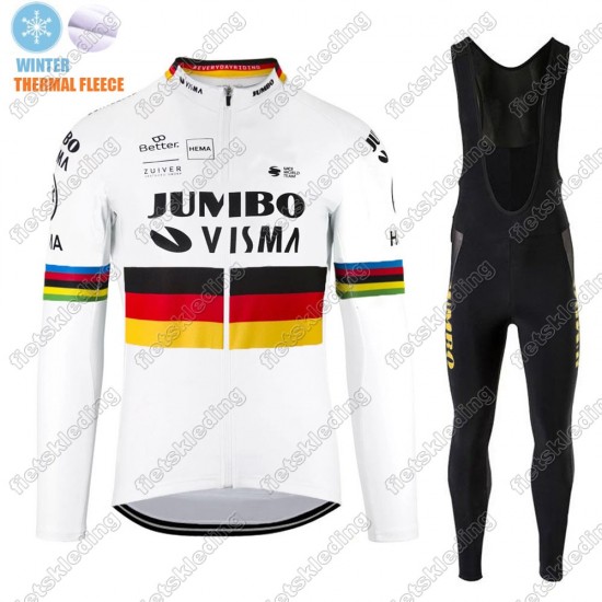 Winter Thermal Fleece Jumbo Visma 2021 Germany Wielerkleding Set Fietsshirts Lange Mouw+Lange Fietsrbroek Bib 2021230