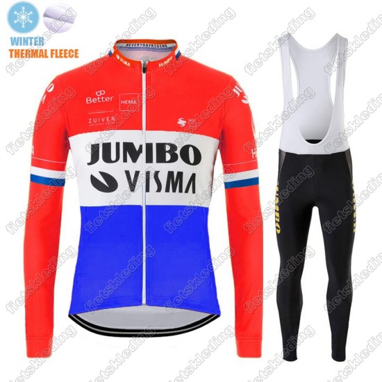 Winter Thermal Fleece Jumbo Visma 2021 Dutch Wielerkleding Set Fietsshirts Lange Mouw+Lange Fietsrbroek Bib 2021234