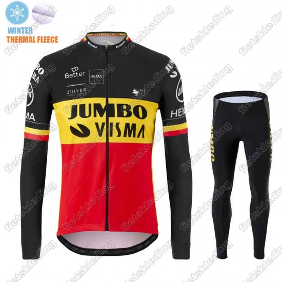 Winter Thermal Fleece Jumbo Visma 2021 Belgium Wielerkleding Set Fietsshirts Lange Mouw+Lange Fietsrbroek Bib 2021237