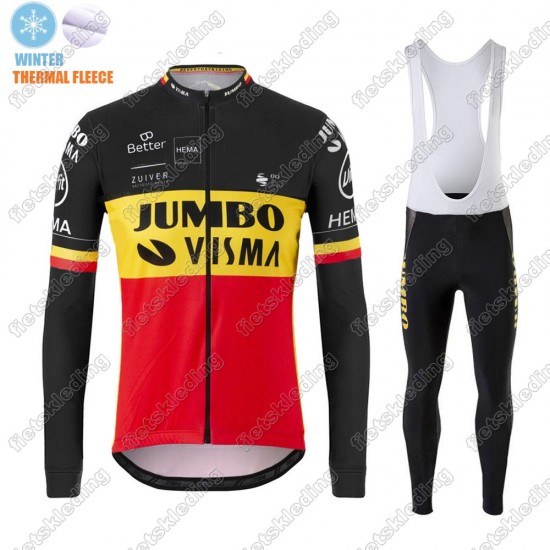 Winter Thermal Fleece Jumbo Visma 2021 Belgium Wielerkleding Set Fietsshirts Lange Mouw+Lange Fietsrbroek Bib 2021238