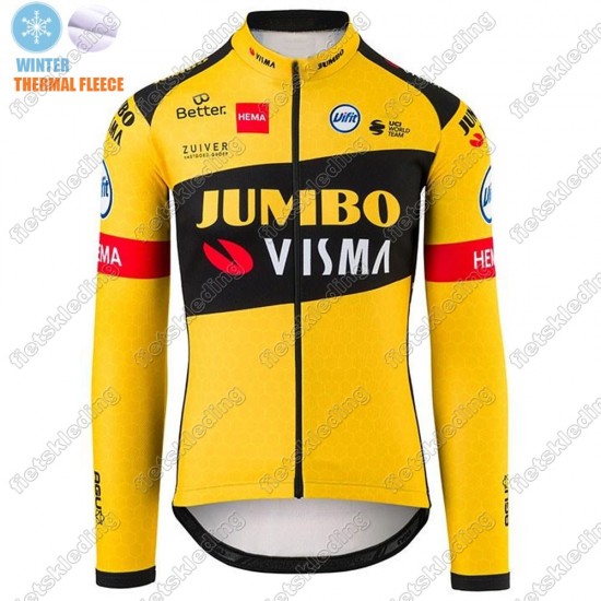 Winter Thermal Fleece Jumbo Visma 2021 Pro Team Wielerkleding Set Fietsshirts Lange Mouw+Lange Fietsrbroek Bib 2021245