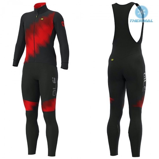 2019 ALE Pulse zwart-rood Thermo Wielerkleding Set Wielershirts lange mouw+fietsbroek lang met YNHC999