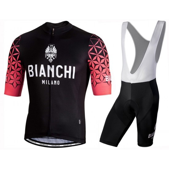 2019 Bianchi Milano Conca zwart-rood Fietskleding Set Fietsshirt Korte Mouw+Korte fietsbroeken HOCV242