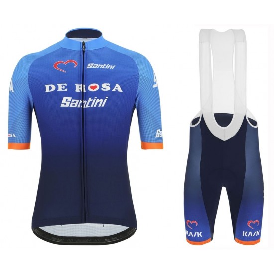 2019 De Rosa Santini blauw Fietskleding Set Fietsshirt Korte Mouw+Korte fietsbroeken NYHV484