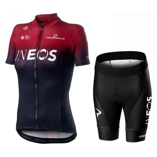 2019 INEOS Profteams rood Dames Fietskleding Set Fietsshirt Korte Mouw+Korte fietsbroeken NWDV965