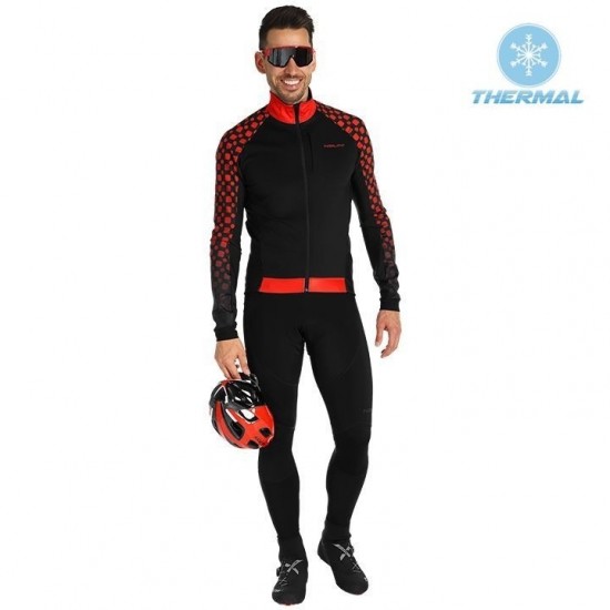 2019 Nalini CRIT 3L 20 zwart-rood Thermo Wielerkleding Set Wielershirts lange mouw+fietsbroek lang met GJZU609