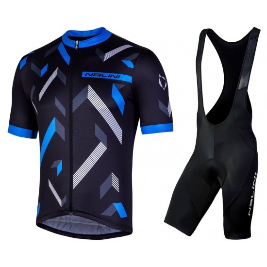 2019 Nalini Descesa 20 zwart-blauw Fietskleding Set Fietsshirt Korte Mouw+Korte fietsbroeken QGBS155