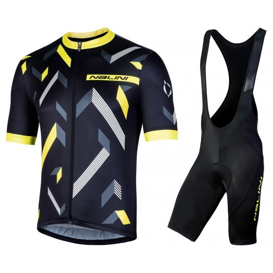 2019 Nalini Descesa 20 zwart-geel Fietskleding Set Fietsshirt Korte Mouw+Korte fietsbroeken QPUJ577