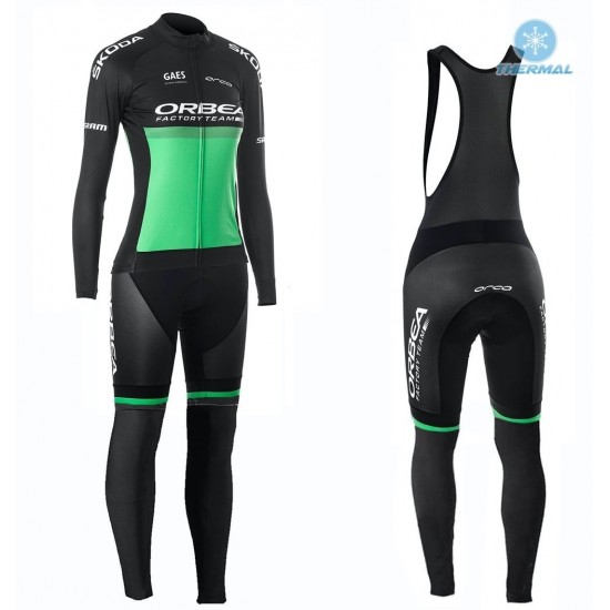 2019 Orbea Fabrik Racing Dames groen Thermo Wielerkleding Set Wielershirts lange mouw+fietsbroek lang met EAII138