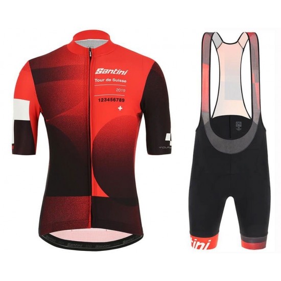2019 Santini Tour de Suisse rood Fietskleding Set Fietsshirt Korte Mouw+Korte fietsbroeken SPCL299