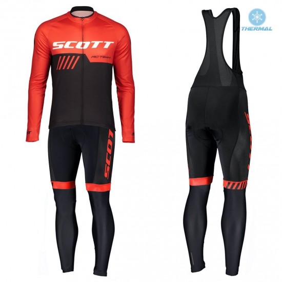 2019 Scott RC Profteams zwart-rood Thermo Wielerkleding Set Wielershirts lange mouw+fietsbroek lang met CRFR269