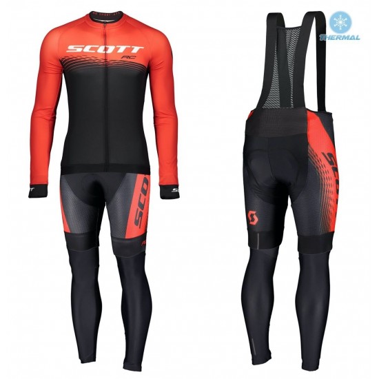 2019 Scott RC rood-zwart Thermo Wielerkleding Set Wielershirts lange mouw+fietsbroek lang met IRHH145