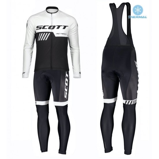 2019 Scott RC Profteams zwart-wit Thermo Wielerkleding Set Wielershirts lange mouw+fietsbroek lang met IVQJ569