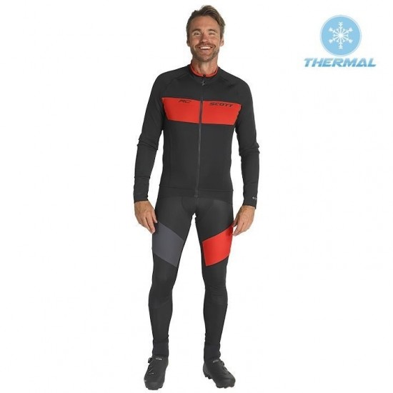 2019 Scott RC FF zwart-rood Thermo Wielerkleding Set Wielershirts lange mouw+fietsbroek lang met MRAR205