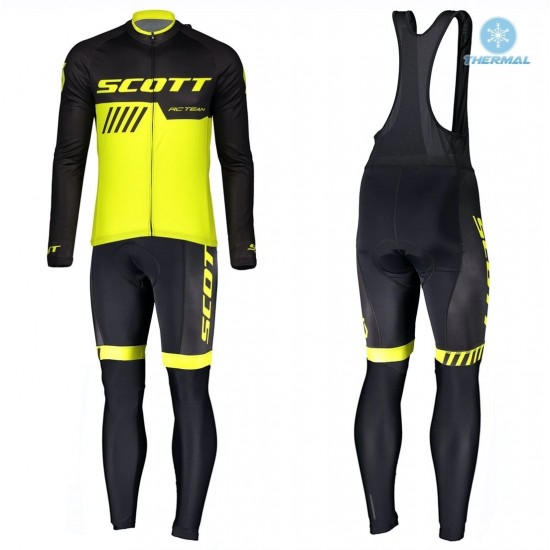 2019 Scott RC Profteams zwart-geel Thermo Wielerkleding Set Wielershirts lange mouw+fietsbroek lang met VZCN120