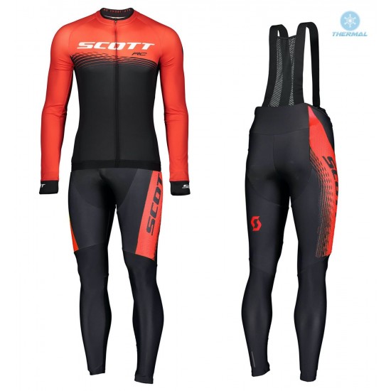 2019 Scott-RC PRO zwart-rood Thermo Wielerkleding Set Wielershirts lange mouw+fietsbroek lang met XIXK200