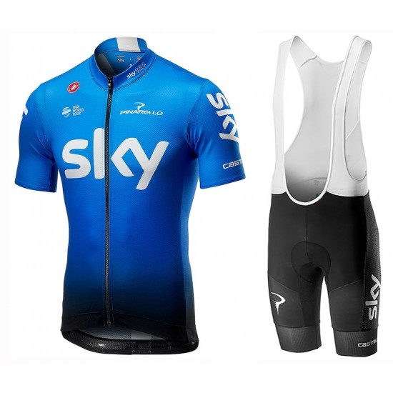 2019 Profteams SKY Licht blauw Fietskleding Set Fietsshirt Korte Mouw+Korte fietsbroeken PALL613