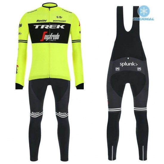 2019 Trek Fabrik Racing geel Thermo Wielerkleding Set Wielershirts lange mouw+fietsbroek lang met RVWS114