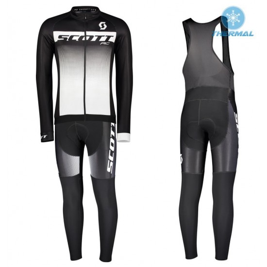 2017 Scott RC zwart-wit Winter Set Wielerkleding Wielershirt lange mouw+Lange fietsbroeken Bib 2571