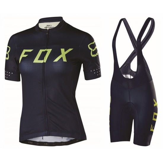 2017 Team FOX Dames zwart geel FIetskleding Set Wielershirt Korte Mouw+Korte Fietsbroeken Bib 505RGUPJ 2017082245