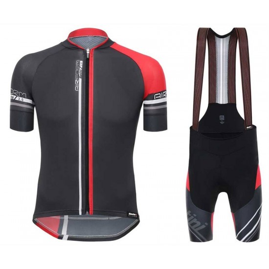 Santini Profteams 2017 Airform 20 zwart-Rood FIetskleding Set Wielershirt Korte Mouw+Korte Fietsbroeken Bib 262GJXOI 2017082318