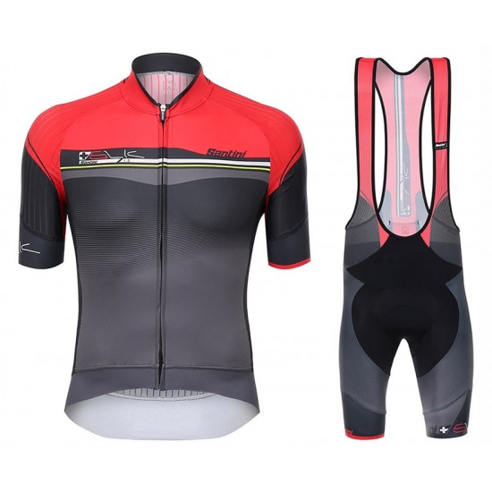 Santini Profteams 2017 Sleek Plus 10 Rood-Noir FIetskleding Set Wielershirt Korte Mouw+Korte Fietsbroeken Bib 437ZLHCQ 2017082348