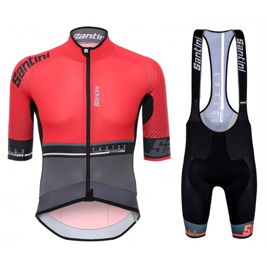 Santini Profteams 2017 Photon 30 Rood FIetskleding Set Wielershirt Korte Mouw+Korte Fietsbroeken Bib 474GJLJQ 2017082349