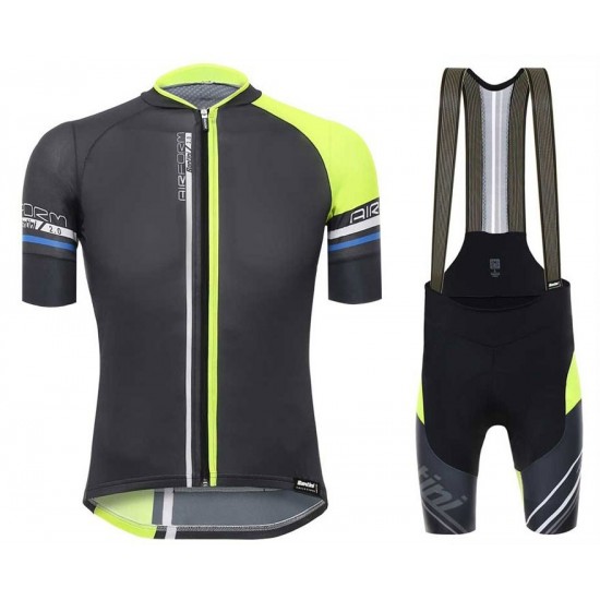 Santini Profteams 2017 Airform 20 zwart-geel FIetskleding Set Wielershirt Korte Mouw+Korte Fietsbroeken Bib 588WRUAY 2017082309