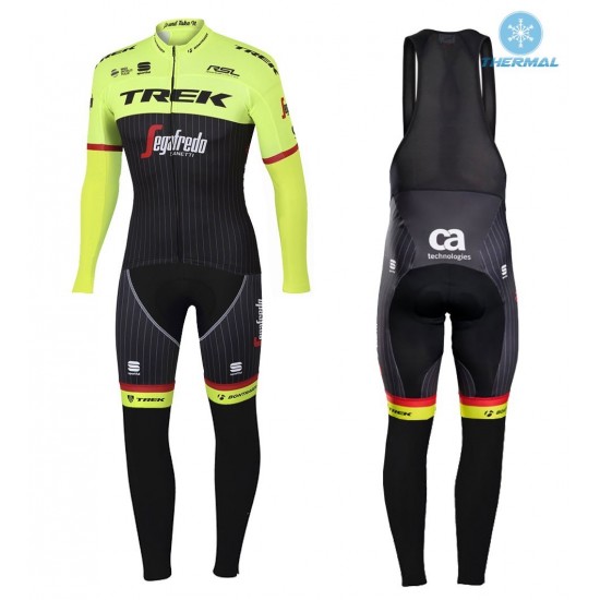 2017 Trek Pro Race Jaune Winter Set Wielerkleding Wielershirt lange mouw+Lange fietsbroeken Bib 2598