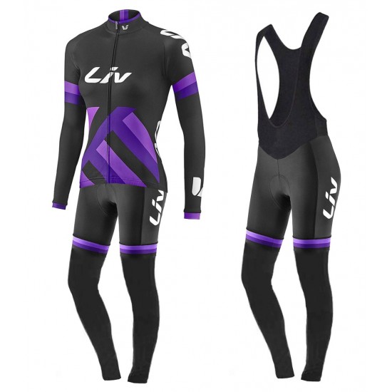 2017 Liv Race Day Dames zwart-Purple Fietskleding Wielershirt lange mouw+Lange fietsbroeken Bib 2493