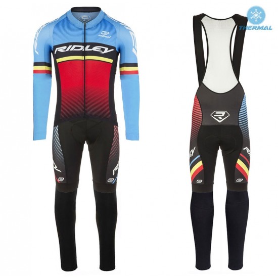 2017 Ridley Rincon blauw-rood Winter Set Wielerkleding Wielershirt lange mouw+Lange fietsbroeken Bib 2555