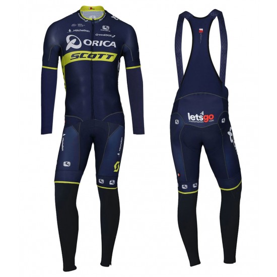 2017 Pro Team Orica Scott Fietskleding Wielershirt lange mouw+Lange fietsbroeken Bib 2531