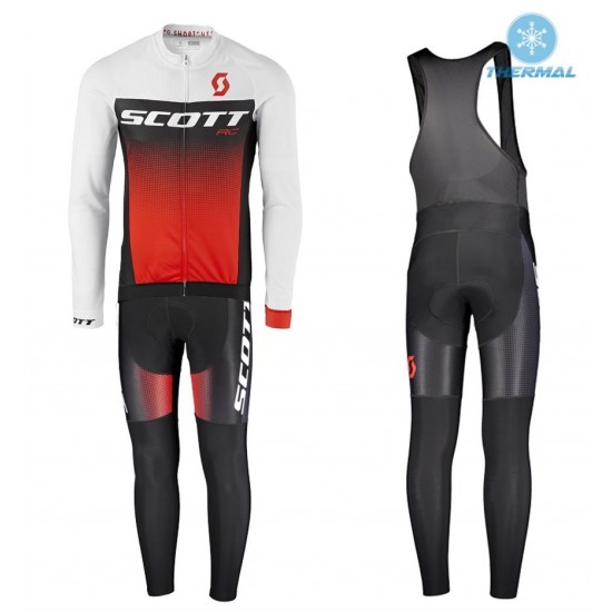 2017 Scott RC wit-zwart-rood Winter Set Wielerkleding Wielershirt lange mouw+Lange fietsbroeken Bib 2570