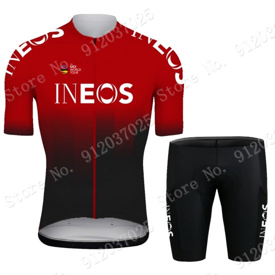 Red New Ineos Grenadier 2021 Team Fietskleding Fietsshirt Korte Mouw+Korte Fietsbroeken Bib 2021062613