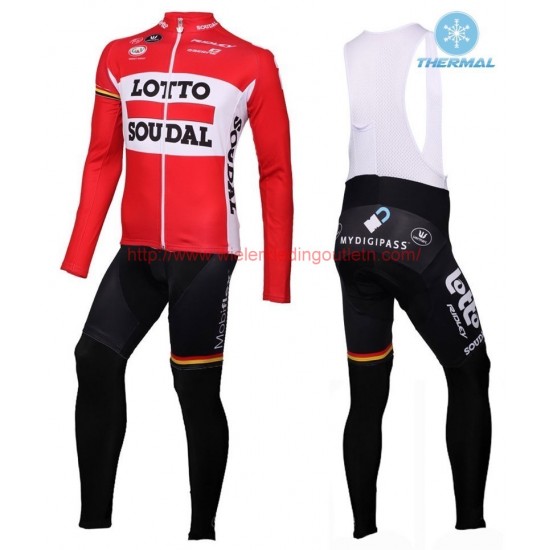 2016 Lotto Soudal rood Winter Set Wielerkleding Wielershirt lange mouw+Lange fietsbroeken Bib 213626