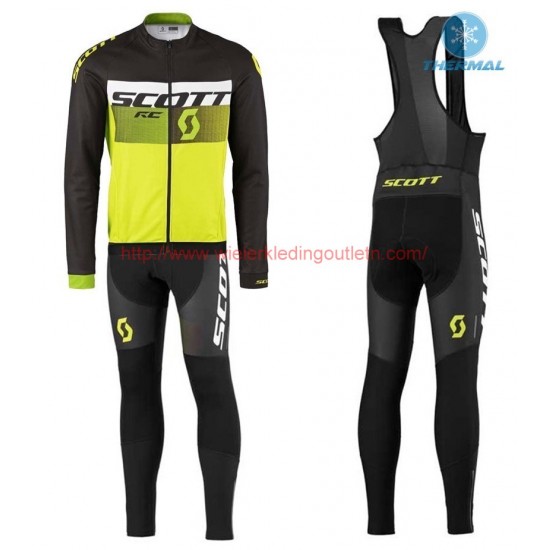 2016 Scott RC zwart-wit-groen Fluo Winter Set Wielerkleding Wielershirt lange mouw+Lange fietsbroeken Bib 213681