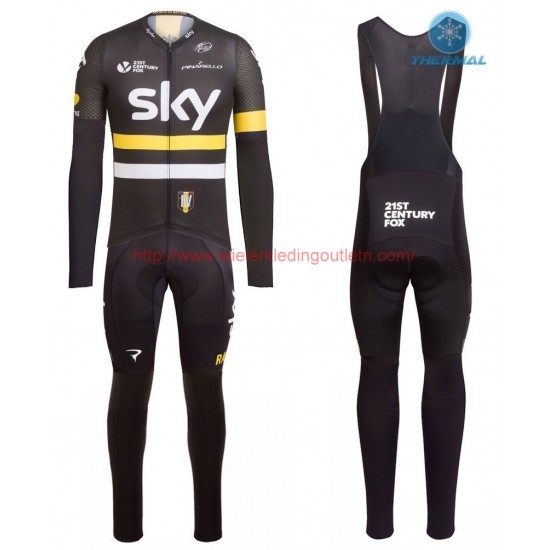 2016 Team Sky IV zwart-geel Winter Set Wielerkleding Wielershirt lange mouw+Lange fietsbroeken Bib 213603