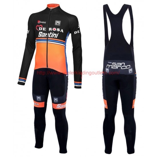 2016 Team DE-ROSA zwart-Orange Set Wielerkleding Wielershirt lange mouw+Lange fietsbroeken Bib 213582