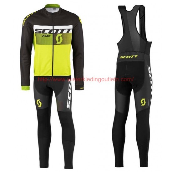 2016 Scott RC zwart-wit-groen Fluo Set Wielerkleding Wielershirt lange mouw+Lange fietsbroeken Bib 213680