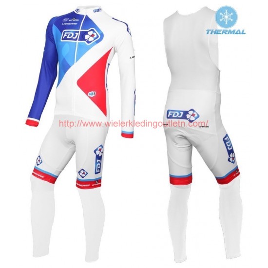 2016 Team FDJ wit Winter Set Wielerkleding Wielershirt lange mouw+Lange fietsbroeken Bib 213591