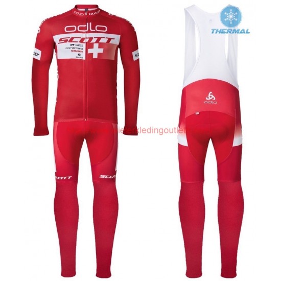 2016 Scott ODLO Team rood Winter Set Wielerkleding Wielershirt lange mouw+Lange fietsbroeken Bib 213669