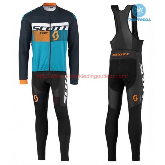 2016 Scott RC zwart-geel-Blauw Winter Set Wielerkleding Wielershirt lange mouw+Lange fietsbroeken Bib 213697